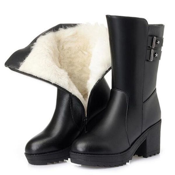 100% natural full genuine leather boots warm wool in-tube women boots snow fashion square heel winter women shoes, Black
100% natural full genuine leather boots warm wool in-tube women boots snow fashion square heel winter women shoes, Black