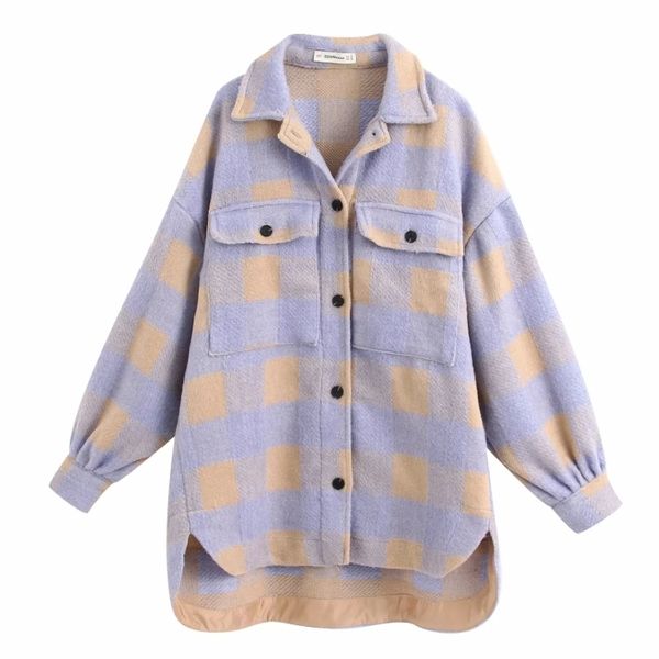 new women leisure purple plaid loose woolen shirt jacket female double pockets oversize outwear coat chic long sleeve ct387 201026, Black;brown
new women leisure purple plaid loose woolen shirt jacket female double pockets oversize outwear coat chic long sleeve ct387 201026, Black;brown