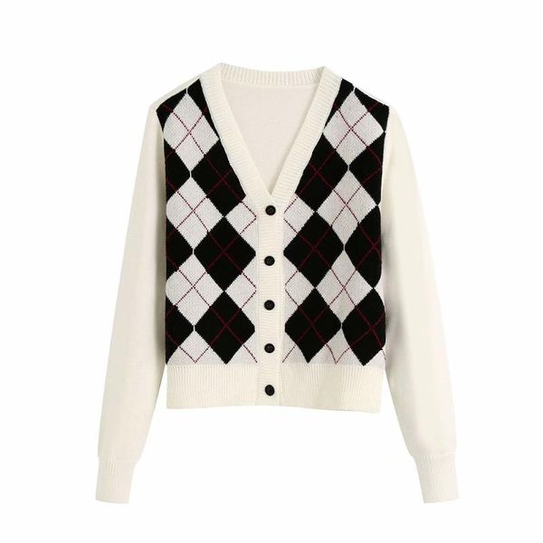 women's knits & tees fashion cardigan sweater plaid stitching v-neck elegant ladies wild sweaters coat 2021, White
women's knits & tees fashion cardigan sweater plaid stitching v-neck elegant ladies wild sweaters coat 2021, White