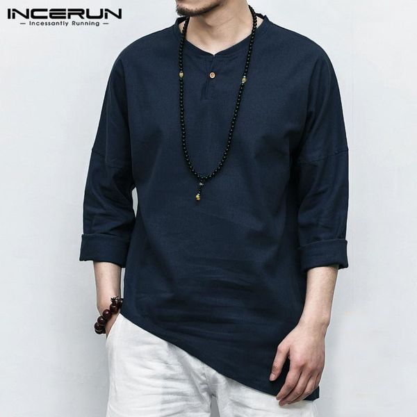 incerun men's shirts long sleeve solid color irregular hem chinese style casual shirt men cotton linen vintage camisa 2020, White;black
incerun men's shirts long sleeve solid color irregular hem chinese style casual shirt men cotton linen vintage camisa 2020, White;black