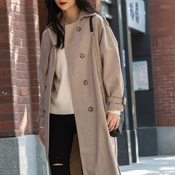 women's wool & blends 2021 autumn women woolen coat with belt office lady female fashion double breasted long warm jacket, Black
women's wool & blends 2021 autumn women woolen coat with belt office lady female fashion double breasted long warm jacket, Black