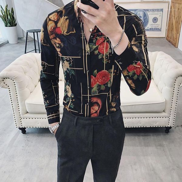 men's casual shirts long sleeve social shirt male fashion print party flower men british style blouse slim fit1, White;black
men's casual shirts long sleeve social shirt male fashion print party flower men british style blouse slim fit1, White;black