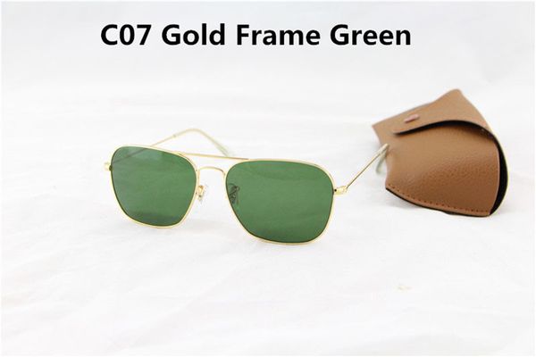 

5pcs fashion rectangle sunglasses for mens womens uv400 square sun glasses gold green metal 58mm glass lenses with brown cases box, White;black