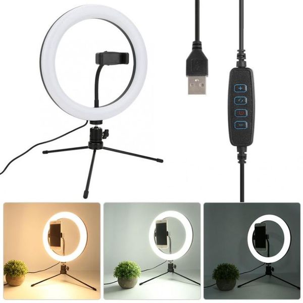 10in Usb Ring Light Set With Hose Phone Clip 10 Levels Brightness Adjustment 3 Light Modes For Live Make-up Video Vlog Shooting