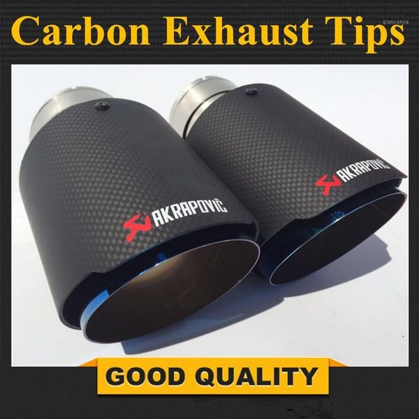 

2pcs: 63mm inlet 89mm outlet blue stainless steel car exhaust tip akrapovic carbon fiber exhaust muffler tips for any cars1
