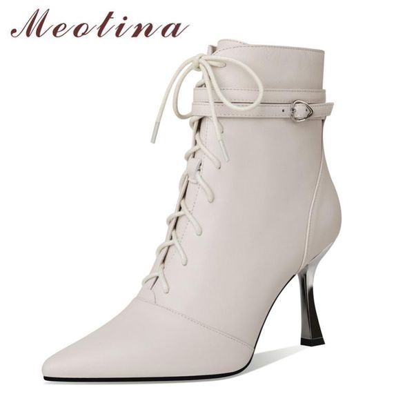 boots meotina women short shoes buckle real leather high heel ankle pointed toe thin heels zip lace up ladies beige, Black
boots meotina women short shoes buckle real leather high heel ankle pointed toe thin heels zip lace up ladies beige, Black
