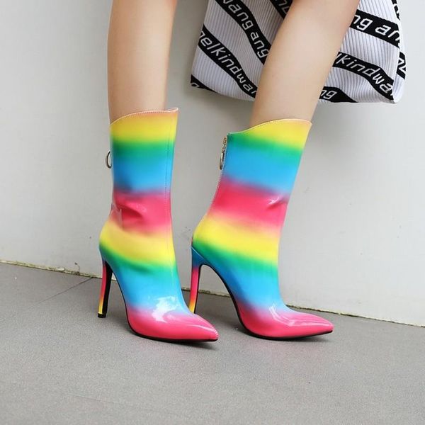 2020 winter fashion rainbow design colorful ladies high heels shoes women mid-calf zipper boots botas mujer plus size 44 43, Black
2020 winter fashion rainbow design colorful ladies high heels shoes women mid-calf zipper boots botas mujer plus size 44 43, Black