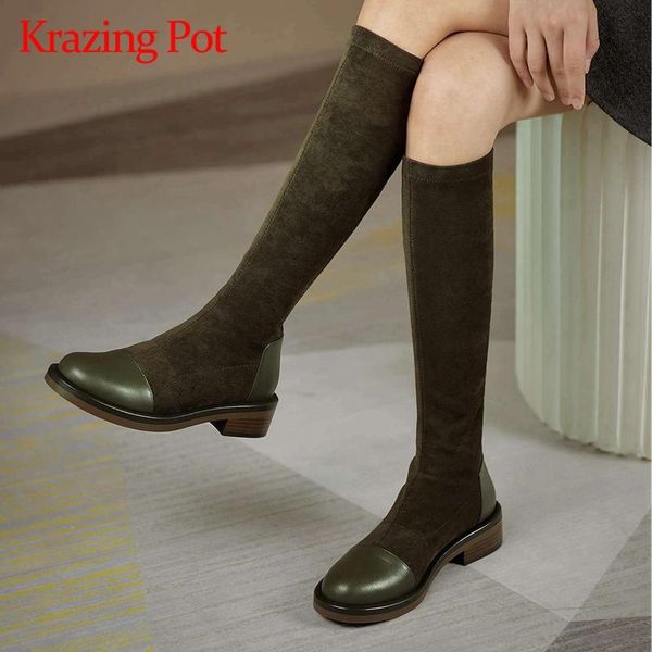 krazing pot genuine leather patchwork round toe med heel winter shoes young lady streetwear fashion modern knee high boots l99, Black
krazing pot genuine leather patchwork round toe med heel winter shoes young lady streetwear fashion modern knee high boots l99, Black
