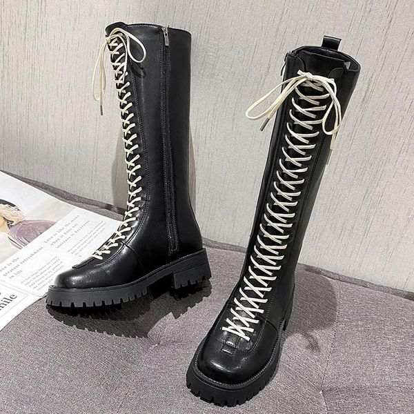 knee high boots lace up women shoes platform long boots chunky motorcycle women shoes winter botines mujer 2020, Black
knee high boots lace up women shoes platform long boots chunky motorcycle women shoes winter botines mujer 2020, Black
