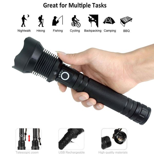 High-power 7 X 7mm Led 30w 5v Micro Usb Telescopic Zoom Rechargeable Flashlight Suitable For Camping, Climbing, Night Riding, Caving Waterpr