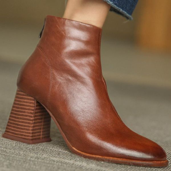 women's genuine leather thick high heel round te autumn ankle boots gradient color retro elegant ladies soft comfortsble shoes, Black
women's genuine leather thick high heel round te autumn ankle boots gradient color retro elegant ladies soft comfortsble shoes, Black