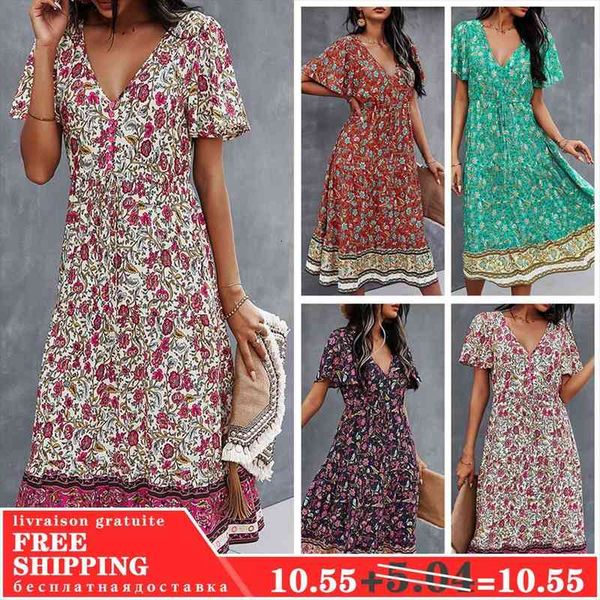 floral print women summer dress bohemian style beach cotton v-neck short-sleeve sundress female midi dress d30, Black;gray
floral print women summer dress bohemian style beach cotton v-neck short-sleeve sundress female midi dress d30, Black;gray