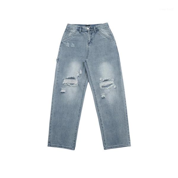 20ss ripped straight jeans men women side pale distressed jeans loose pants casual1, Blue 
20ss ripped straight jeans men women side pale distressed jeans loose pants casual1, Blue