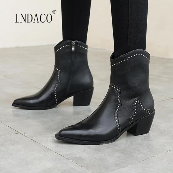 new designer womens boots leather pointed toe rivets ankle boots zip square heel winter female shoes warm, Black
new designer womens boots leather pointed toe rivets ankle boots zip square heel winter female shoes warm, Black