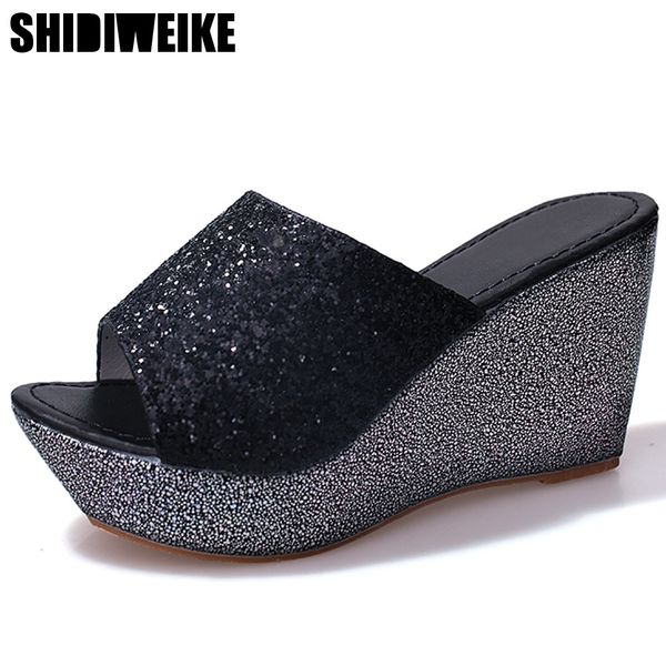 2020 sequined wedge slippers female muffin thick-soled sandals slippers high-heeled casual non-slip shoes n976 x1020, Black
2020 sequined wedge slippers female muffin thick-soled sandals slippers high-heeled casual non-slip shoes n976 x1020, Black