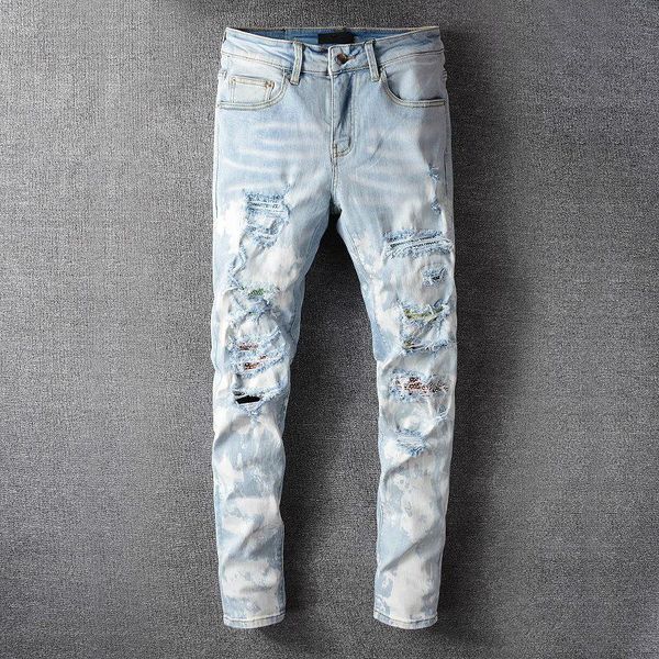 fashion light blue snow jeans men designer ripped color holes slim jeans pants men big size hip hop washed masculina
fashion light blue snow jeans men designer ripped color holes slim jeans pants men big size hip hop washed masculina