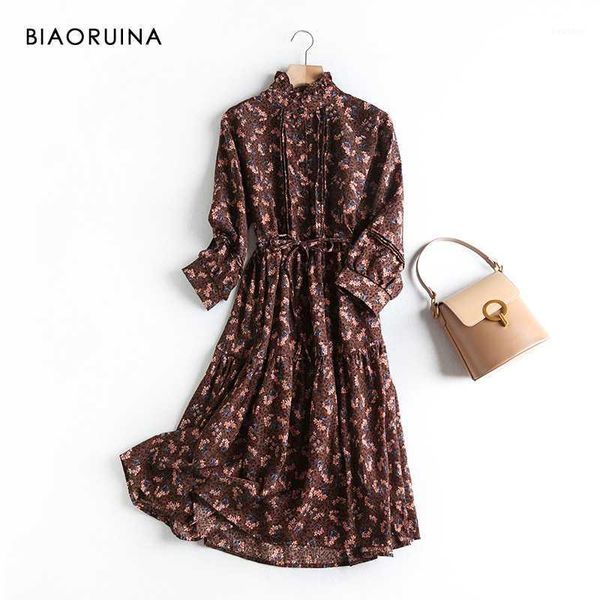 biaoruina women's sweet floral print brown long dress female single breasted high waist retro dress stand collar with sashes1, Black;gray
biaoruina women's sweet floral print brown long dress female single breasted high waist retro dress stand collar with sashes1, Black;gray