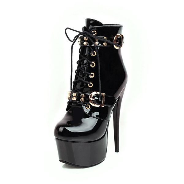 mkkhou new winter women's short boots patent leather cross-laced rivet thick-soled thin heel 15.5cm mid-tube boots size 33-48, Black
mkkhou new winter women's short boots patent leather cross-laced rivet thick-soled thin heel 15.5cm mid-tube boots size 33-48, Black