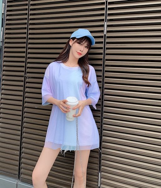 2019 summer new white fashion gradient mesh short sleeve women's t- loose coat t-shirt medium length bottoming shirt hbzel
2019 summer new white fashion gradient mesh short sleeve women's t- loose coat t-shirt medium length bottoming shirt hbzel