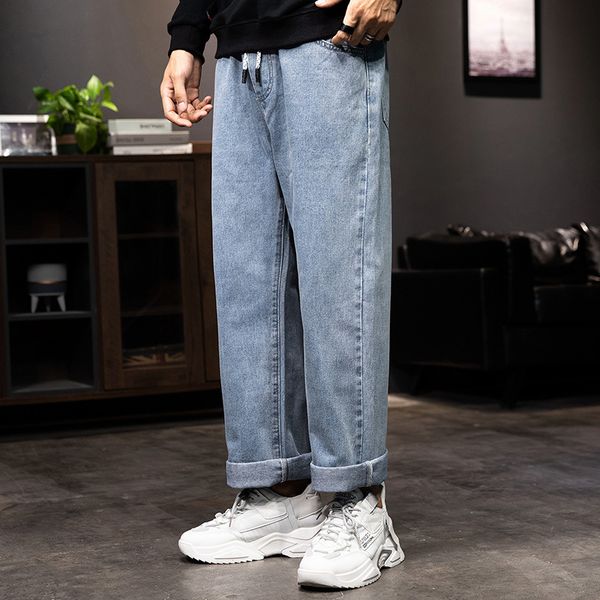 elastic waist tether light color wide leg jeans men's straight baggy pants trend korean casual pants, Blue
elastic waist tether light color wide leg jeans men's straight baggy pants trend korean casual pants, Blue