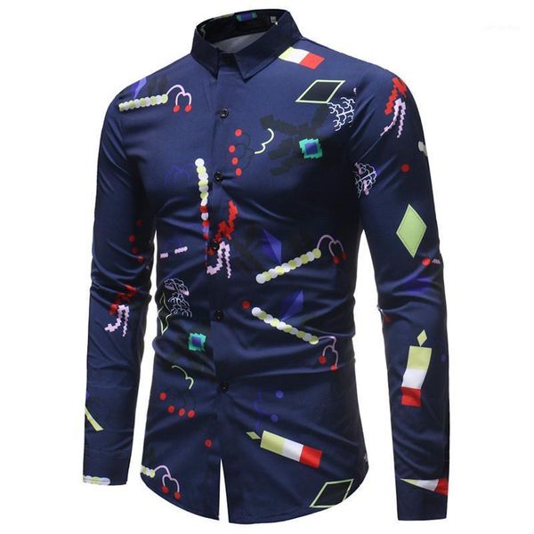 spring and autumn new men's print long sleeve shirt1, White;black