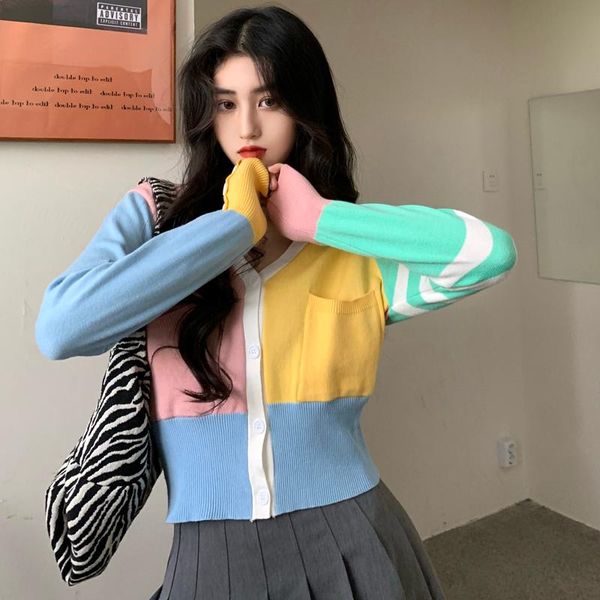 women's knits & tees female fashion short v neck women sweaters slim chic aesthetic clothes color matching cardigan, White
women's knits & tees female fashion short v neck women sweaters slim chic aesthetic clothes color matching cardigan, White