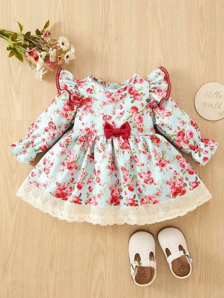baby floral print contrast guipure lace bow front ruffle trim dress she, Red;yellow
baby floral print contrast guipure lace bow front ruffle trim dress she, Red;yellow