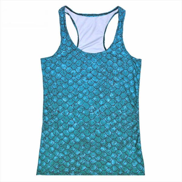 summer womens fashion blouses strapless sleeveless digital print casual blue mermaid tank ladies vest, White 
summer womens fashion blouses strapless sleeveless digital print casual blue mermaid tank ladies vest, White