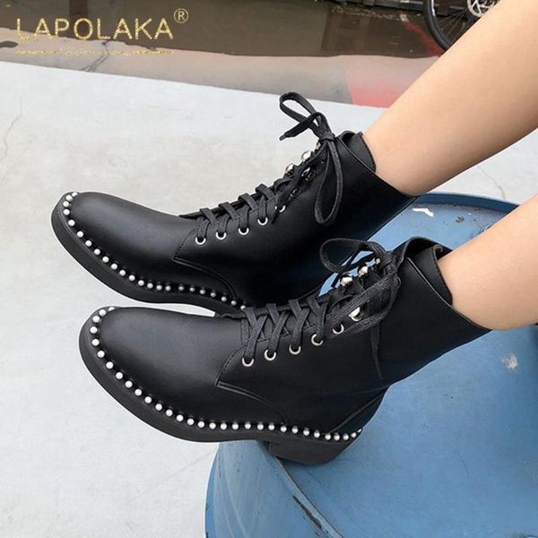 boots lapolaka 2021 arrivals shoelaces fashion stylish pearls motorcycles winter shoes woman booties, Black
boots lapolaka 2021 arrivals shoelaces fashion stylish pearls motorcycles winter shoes woman booties, Black