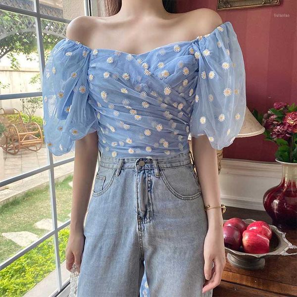 stretchy shirt summer sweet flower slash neck cropped blouses women short puff sleeve daisy mesh crop for girls1, White
stretchy shirt summer sweet flower slash neck cropped blouses women short puff sleeve daisy mesh crop for girls1, White