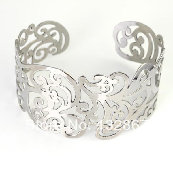 1.45'' wide tone lace stainless steel women fashion bangle, Black
1.45'' wide tone lace stainless steel women fashion bangle, Black