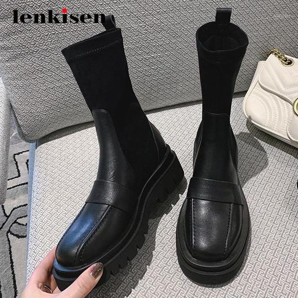 lenkisen stretch boots real leather preppy mixed cloth round toe thick high heel slip on platform young girls mid-calf boots l821, Black
lenkisen stretch boots real leather preppy mixed cloth round toe thick high heel slip on platform young girls mid-calf boots l821, Black