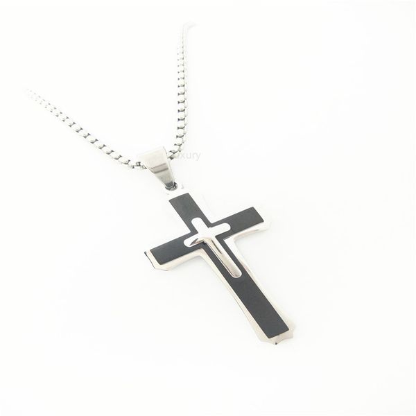 fashion design necklace pendant luxury jewelry three layer color separation cross men's brand versatile, Silver
fashion design necklace pendant luxury jewelry three layer color separation cross men's brand versatile, Silver