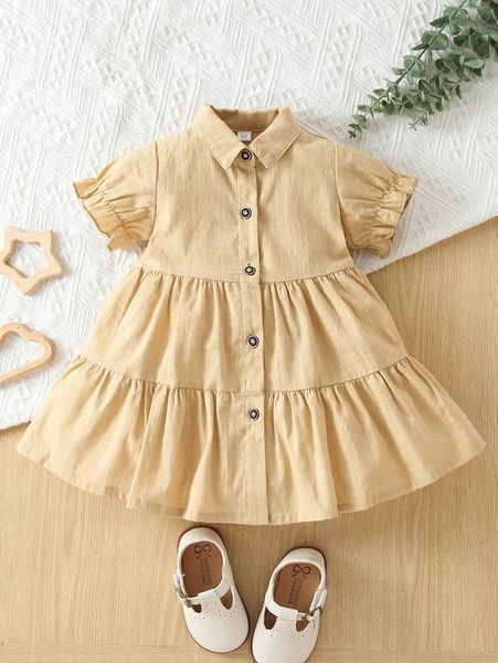baby flounce sleeve ruffle hem dress she, Red;yellow 
baby flounce sleeve ruffle hem dress she, Red;yellow