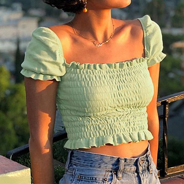 summer women fashion square collar solid colors ruched short sleeve crop casual slim bodycon ruffles short blouse#p3, White
summer women fashion square collar solid colors ruched short sleeve crop casual slim bodycon ruffles short blouse#p3, White