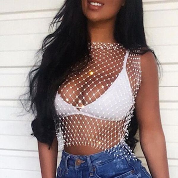 women's tanks & camis 2021 tank women sleeveless nylon fishnet rhinestone shirt club party cropped hollow weaving shirts for w, White
women's tanks & camis 2021 tank women sleeveless nylon fishnet rhinestone shirt club party cropped hollow weaving shirts for w, White