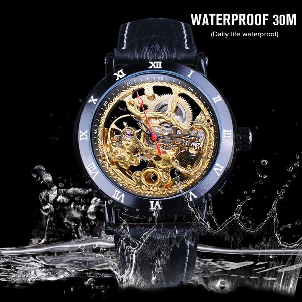 2020 new forsining retro flower design classic black golden watch genuine leather band water resistant men's mechanical automatic watch, Slivery;brown