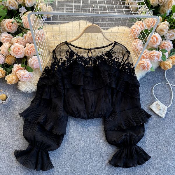 2021 new singiny mesh splice elegant woman's blouse solid puff frilly lace blouses autumn loose streetwear zape, White
2021 new singiny mesh splice elegant woman's blouse solid puff frilly lace blouses autumn loose streetwear zape, White