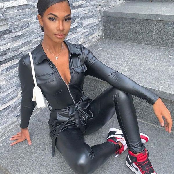 women pu leather jumpsuit zipper bodycon long sleeve solid color slim lapel skinny one piece romper for female autumn new1, Black;white
women pu leather jumpsuit zipper bodycon long sleeve solid color slim lapel skinny one piece romper for female autumn new1, Black;white