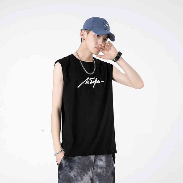 men's t shirt waistcoat 2021 summer korean fast drying sleeveless round neck sports trend brand, White;black
men's t shirt waistcoat 2021 summer korean fast drying sleeveless round neck sports trend brand, White;black