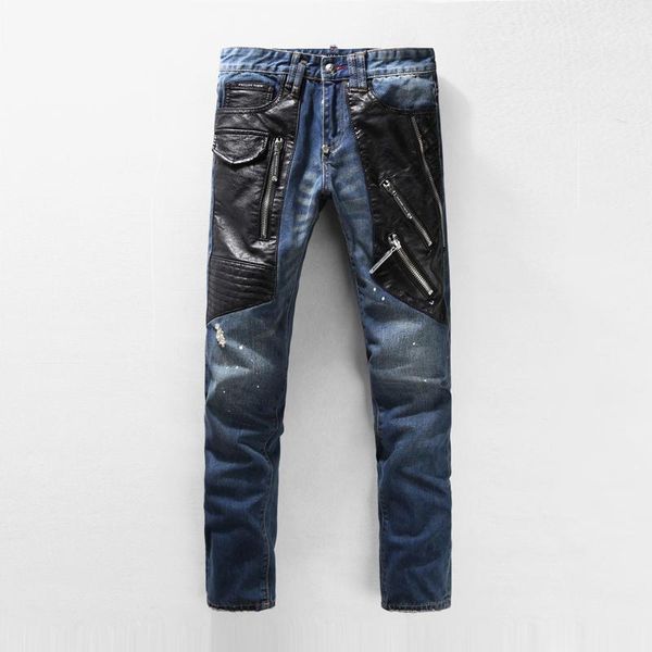 men's jeans 2021 men stretch pu fur zipper patchwork ripped hole skull blue jeans,moto biker denim pants #pp707#,size 28 -381
men's jeans 2021 men stretch pu fur zipper patchwork ripped hole skull blue jeans,moto biker denim pants #pp707#,size 28 -381