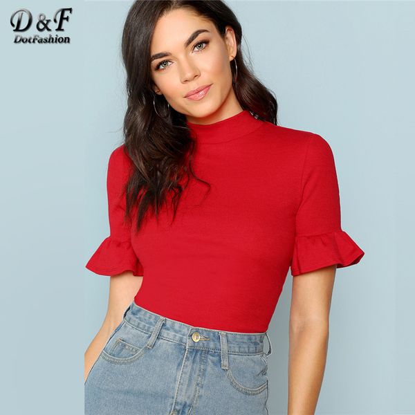 dotfashion red flounce sleeve mock neck ruffle cuff tee summer stand collar short sleeve women plain casual t-shirt y200110, White
dotfashion red flounce sleeve mock neck ruffle cuff tee summer stand collar short sleeve women plain casual t-shirt y200110, White