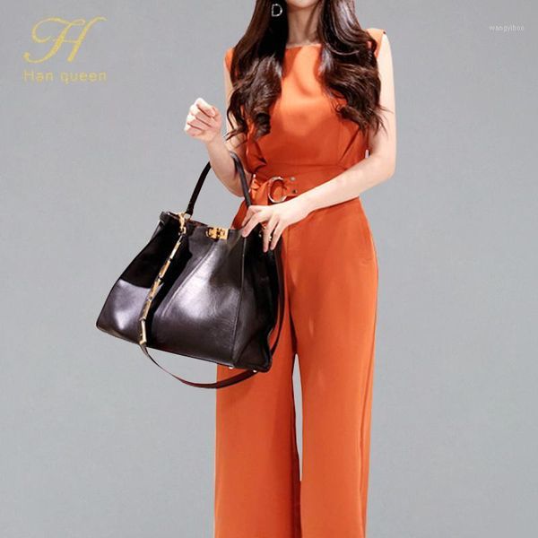 h han queen korean style sleeveless belted casual jumpsuits women 2020 summer casual rompers new work wear wide leg playsuits1, Black;white
h han queen korean style sleeveless belted casual jumpsuits women 2020 summer casual rompers new work wear wide leg playsuits1, Black;white