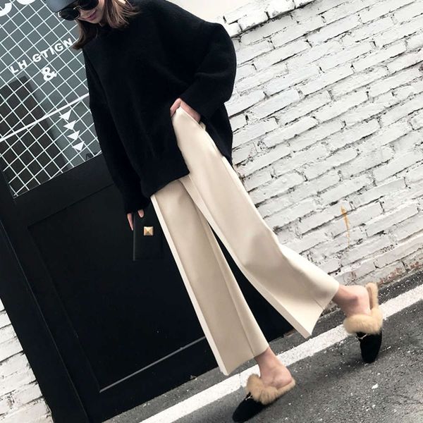 autumn and winter 2020 korean women's capris high waist straight bobbin wool casual wide leg pants, Black;white
autumn and winter 2020 korean women's capris high waist straight bobbin wool casual wide leg pants, Black;white