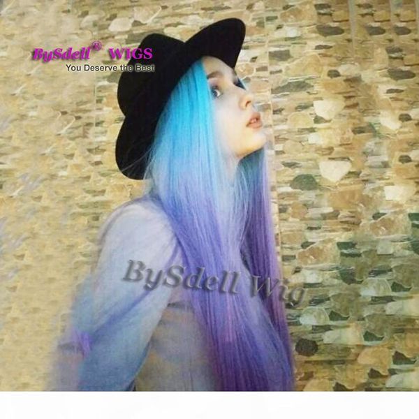 synthetic long straight hair wig two tone blue ombre purple color hair lace front wigs mermaid hairstyle female party wig, Black
synthetic long straight hair wig two tone blue ombre purple color hair lace front wigs mermaid hairstyle female party wig, Black