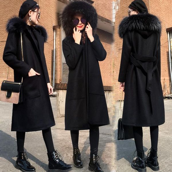 women's wool & blends long hooded woolen coats women winter warm big fur collar ladies jackets vogue outwears female casual korean coat, Black
women's wool & blends long hooded woolen coats women winter warm big fur collar ladies jackets vogue outwears female casual korean coat, Black