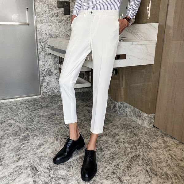 men clothes summer korean slim fit suit pants men all match business casual mens dress pants ankle length office trousers 201106, Black
men clothes summer korean slim fit suit pants men all match business casual mens dress pants ankle length office trousers 201106, Black