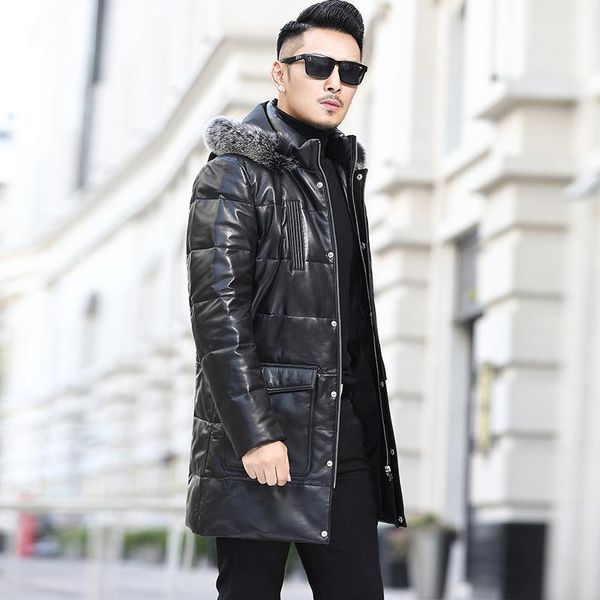 haining winter leather down jacket thickened warm men's coat hooded hair medium length youth leather fashion1, Black
haining winter leather down jacket thickened warm men's coat hooded hair medium length youth leather fashion1, Black
