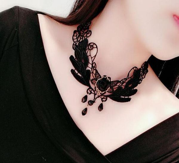 pendant necklaces vintage black lace hollow necklace women's red rose water drop fashion glamorous jewelry, Silver
pendant necklaces vintage black lace hollow necklace women's red rose water drop fashion glamorous jewelry, Silver