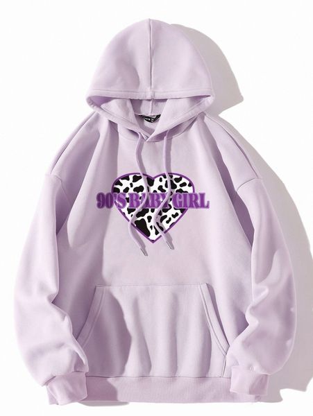 heart & letter graphic drawstring thermal lined hoodie a2up#, White;black